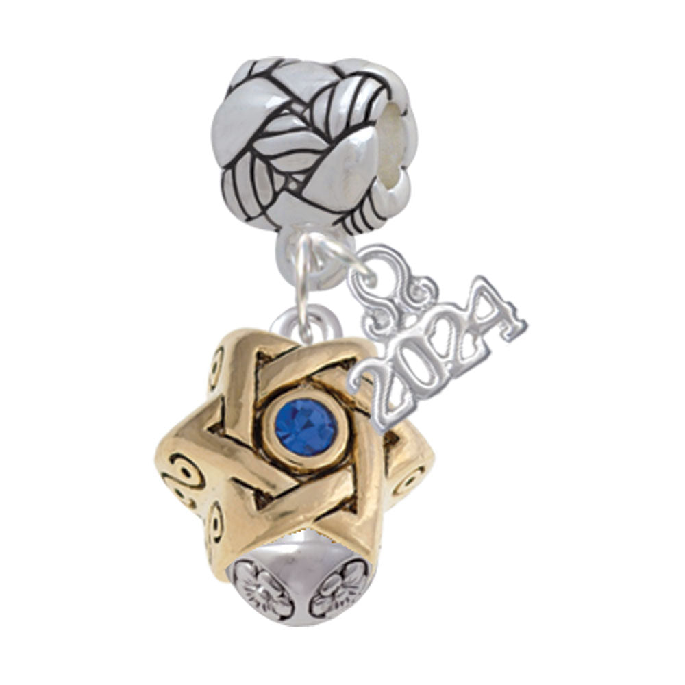 Delight Jewelry Plated Star of David with Blue Crystal Spinner Woven Rope Charm Bead Dangle with Year 2024 Image 4