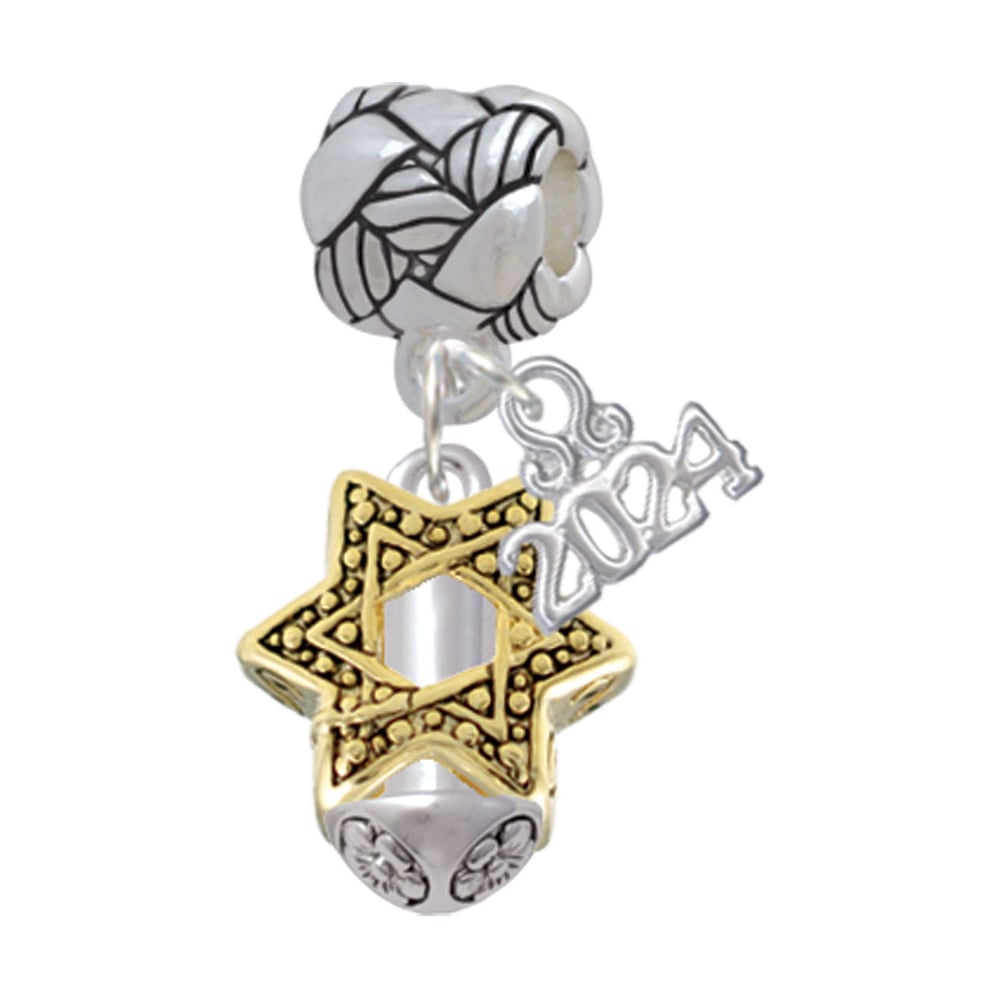 Delight Jewelry Plated Star of David Spinner Woven Rope Charm Bead Dangle with Year 2024 Image 1