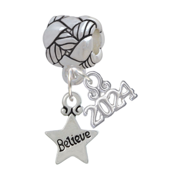 Delight Jewelry Silvertone Mini Message Star Woven Rope Charm Bead Dangle with Year 2024 Image 1