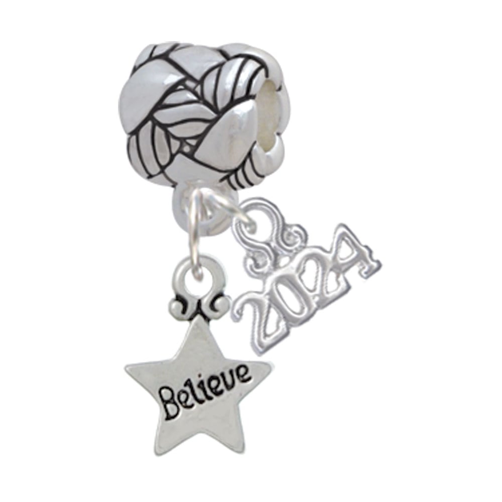 Delight Jewelry Silvertone Mini Message Star Woven Rope Charm Bead Dangle with Year 2024 Image 4