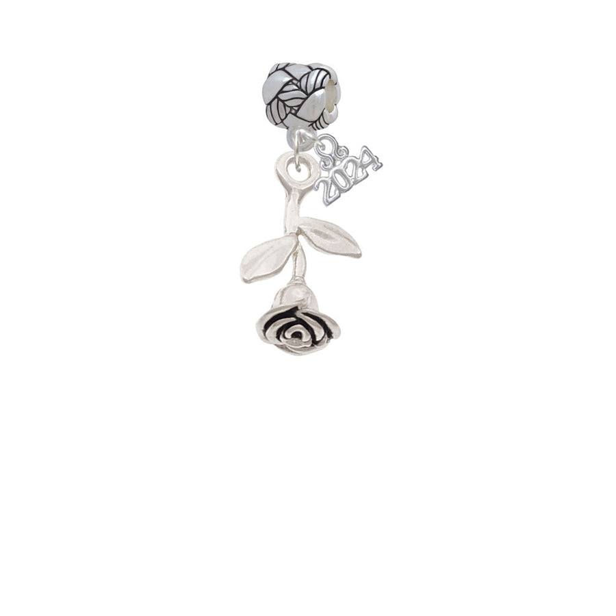 Delight Jewelry Plated Stemmed Rose Woven Rope Charm Bead Dangle with Year 2024 Image 1