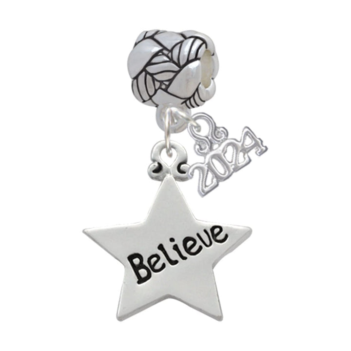 Delight Jewelry Silvertone Large Message Star Woven Rope Charm Bead Dangle with Year 2024 Image 1