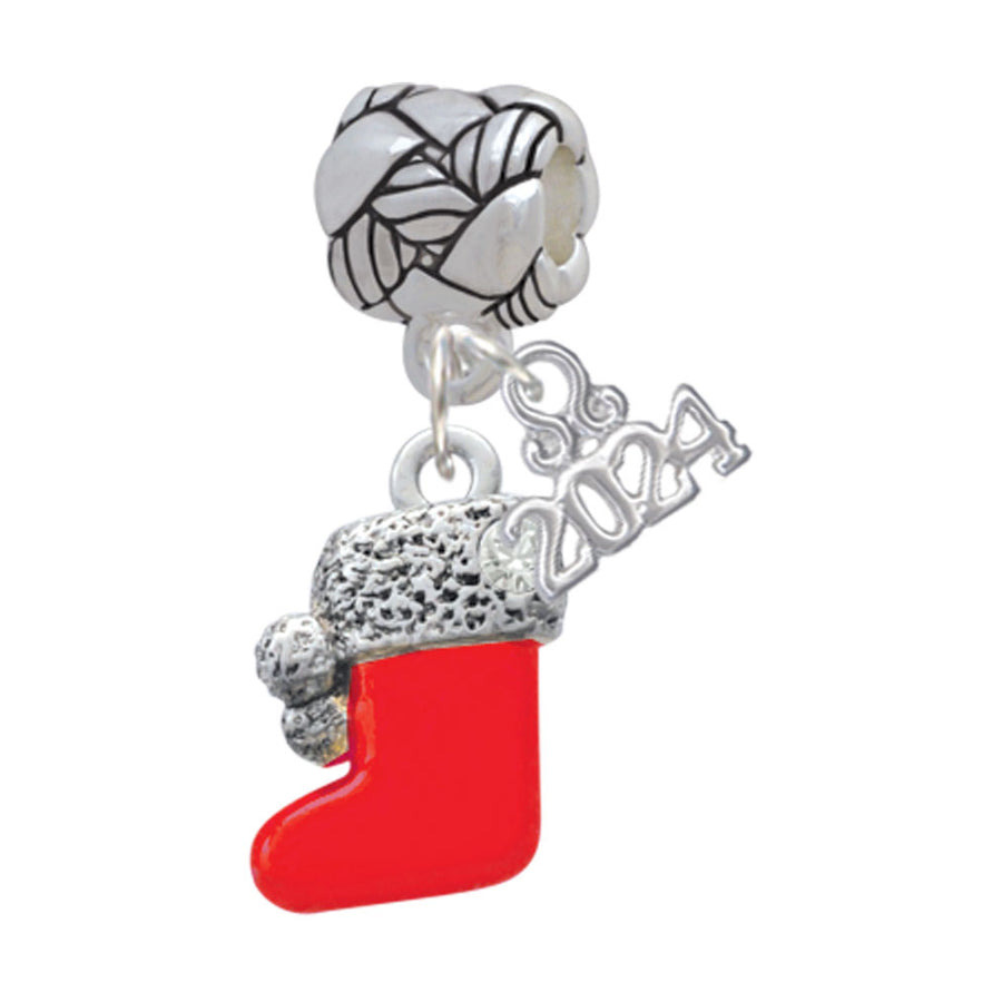 Delight Jewelry Plated 3-D Christmas Stocking Woven Rope Charm Bead Dangle with Year 2024 Image 1
