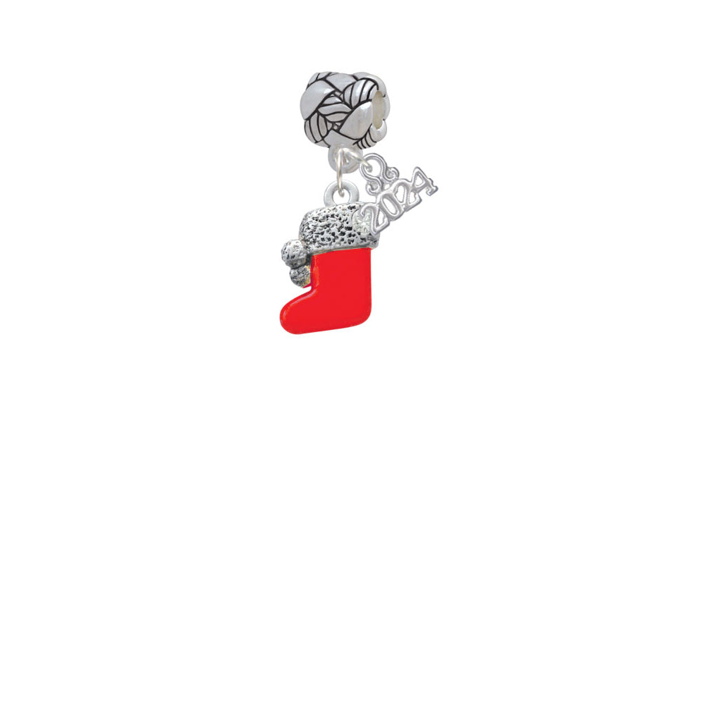 Delight Jewelry Plated 3-D Christmas Stocking Woven Rope Charm Bead Dangle with Year 2024 Image 2