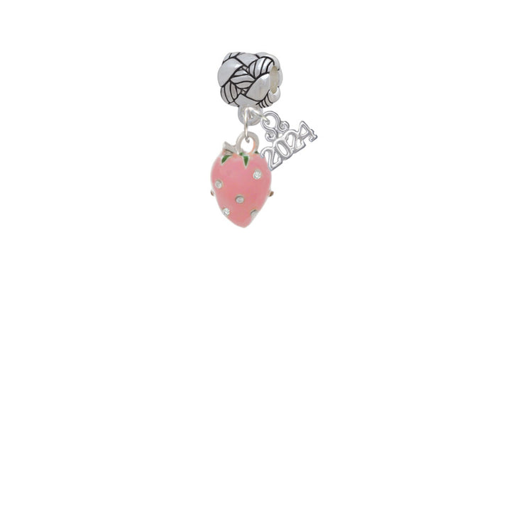 Delight Jewelry Silvertone Large 3-D Enamel Strawberry with Crystals Woven Rope Charm Bead Dangle with Year 2024 Image 2