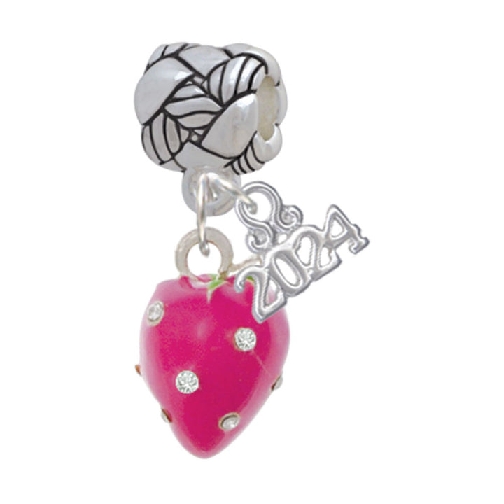 Delight Jewelry Silvertone Large 3-D Enamel Strawberry with Crystals Woven Rope Charm Bead Dangle with Year 2024 Image 1
