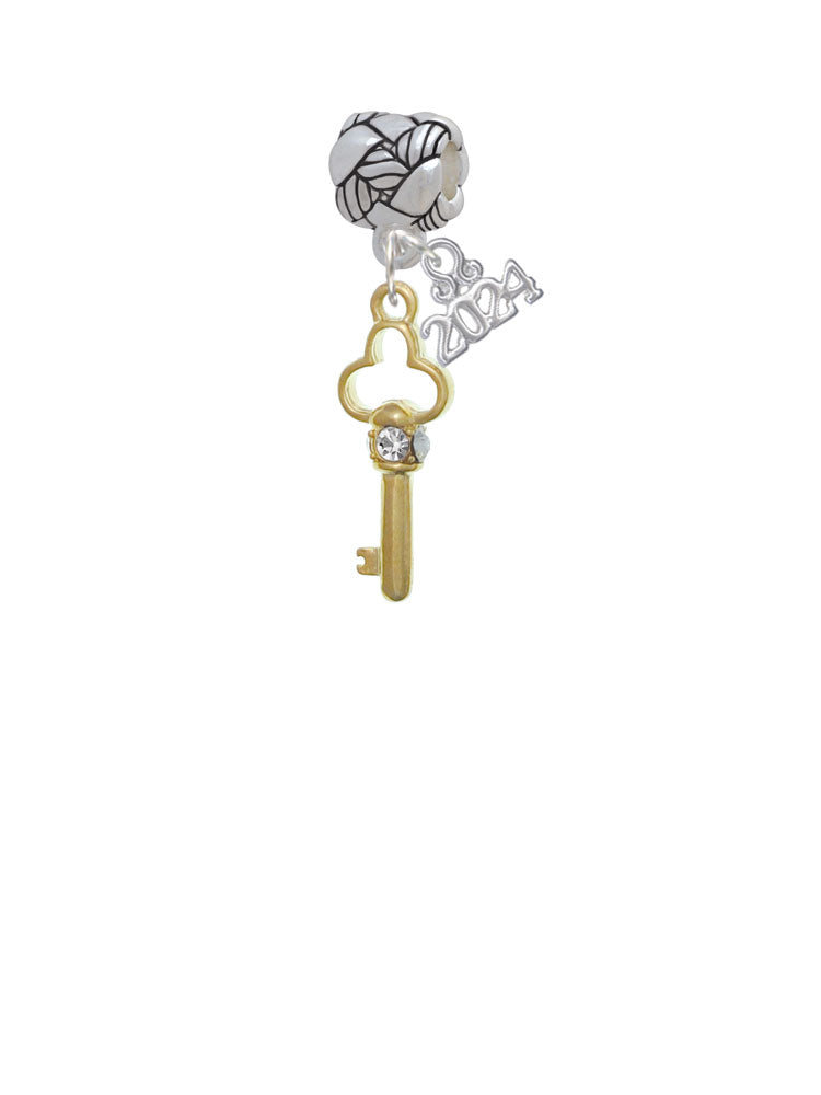 Delight Jewelry Plated Trefoil Key with Crystals Woven Rope Charm Bead Dangle with Year 2024 Image 1