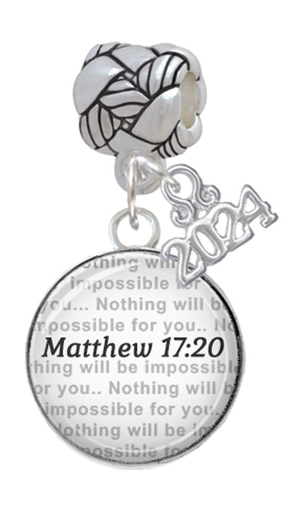 Delight Jewelry Silvertone Domed Verse Woven Rope Charm Bead Dangle with Year 2024 Image 3
