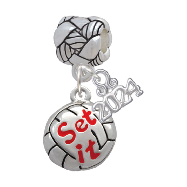 Delight Jewelry Silvertone Volleyball Message Woven Rope Charm Bead Dangle with Year 2024 Image 4