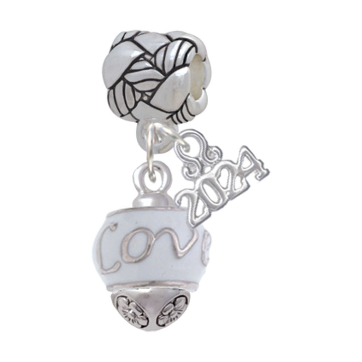 Delight Jewelry Silvertone Message on White Spinners Woven Rope Charm Bead Dangle with Year 2024 Image 1