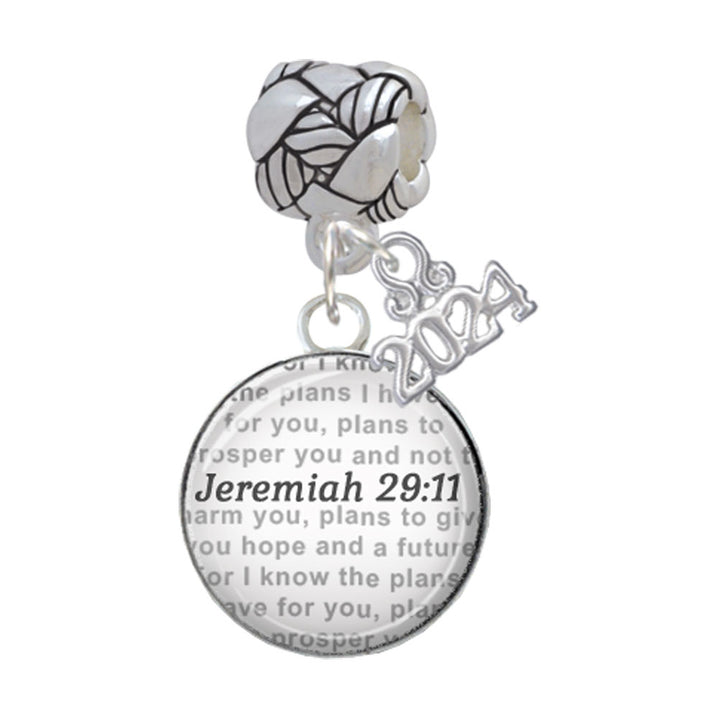 Delight Jewelry Silvertone Domed Verse Woven Rope Charm Bead Dangle with Year 2024 Image 6
