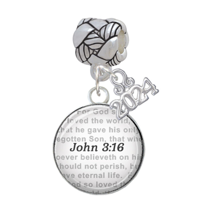 Delight Jewelry Silvertone Domed Verse Woven Rope Charm Bead Dangle with Year 2024 Image 7
