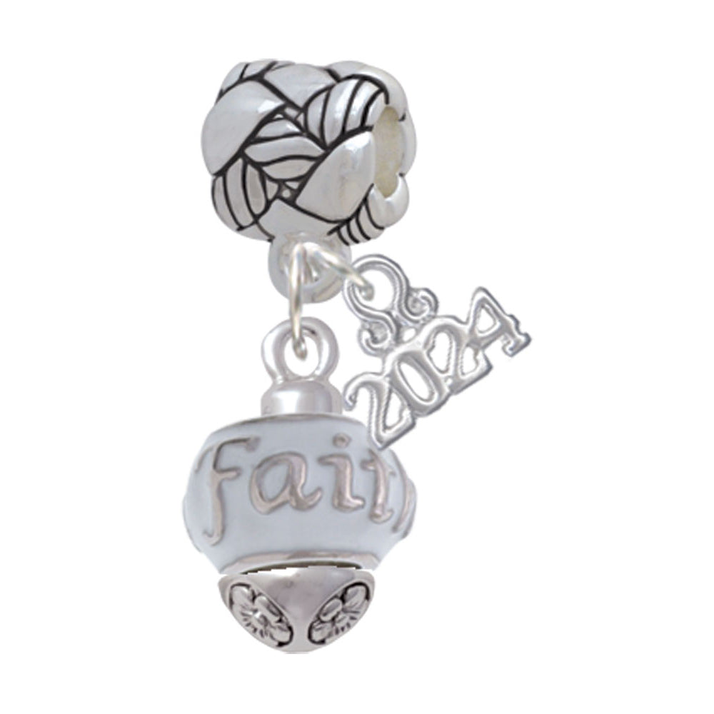 Delight Jewelry Silvertone Message on White Spinners Woven Rope Charm Bead Dangle with Year 2024 Image 1
