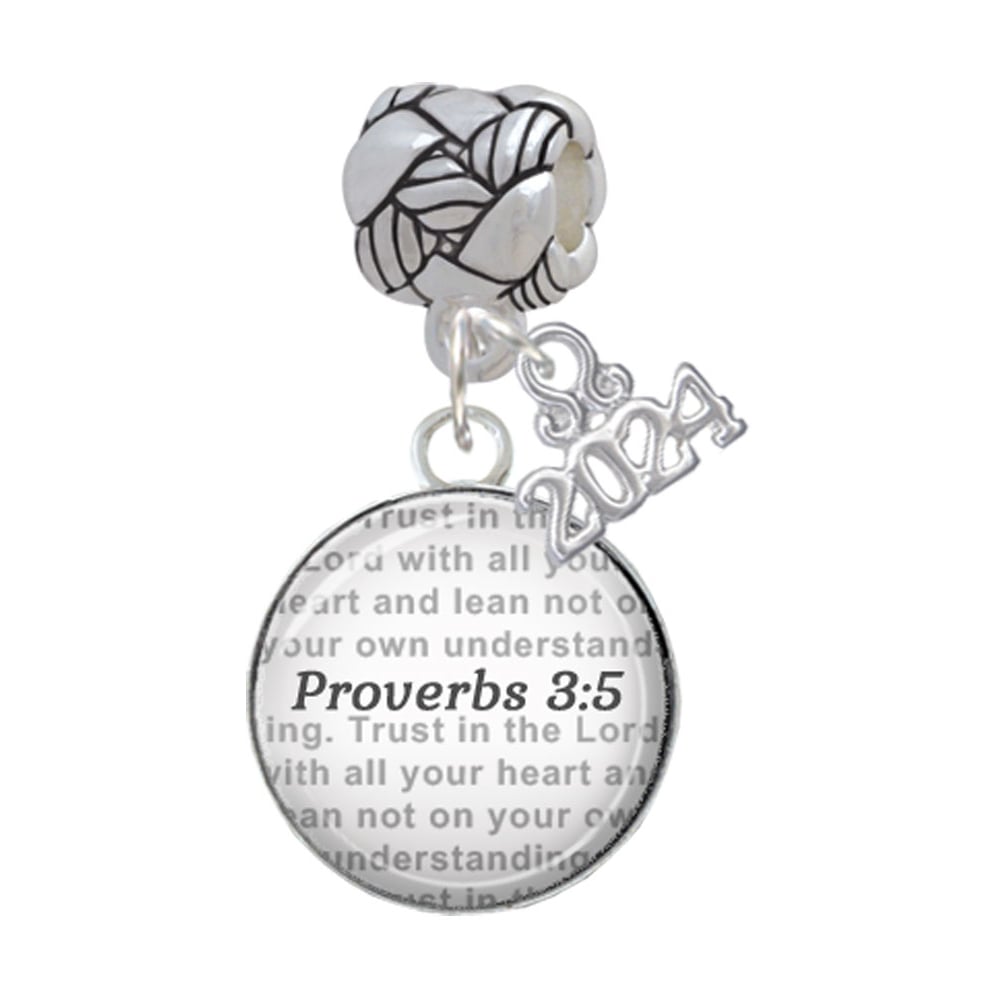 Delight Jewelry Silvertone Domed Verse Woven Rope Charm Bead Dangle with Year 2024 Image 1