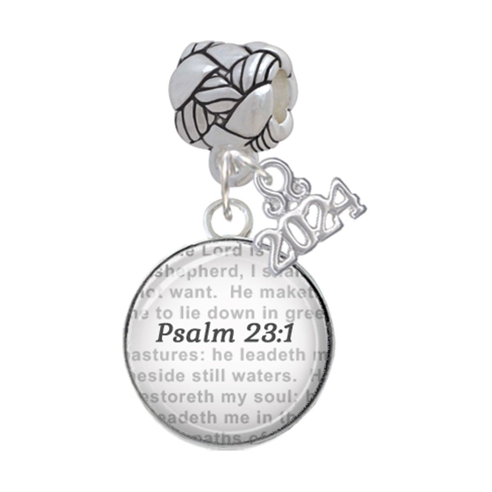 Delight Jewelry Silvertone Domed Verse Woven Rope Charm Bead Dangle with Year 2024 Image 1