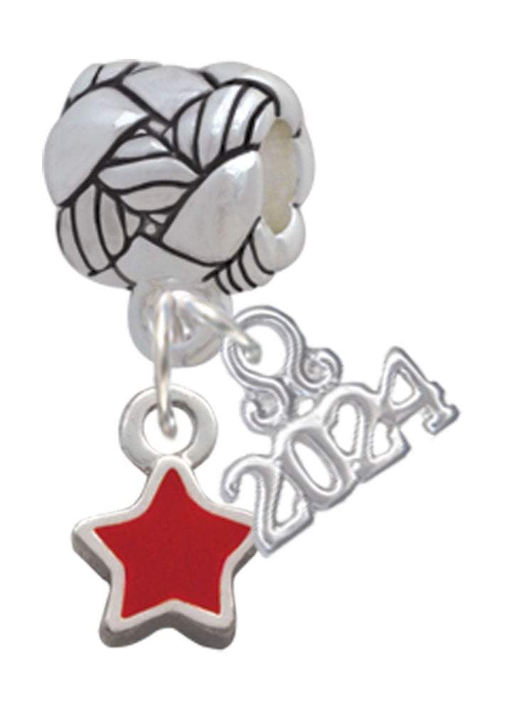 Delight Jewelry Silvertone Mini 2-D Red Star Woven Rope Charm Bead Dangle with Year 2024 Image 1