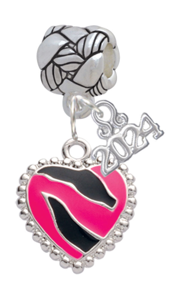 Delight Jewelry Silvertone Enamel Zebra Print Heart Woven Rope Charm Bead Dangle with Year 2024 Image 1