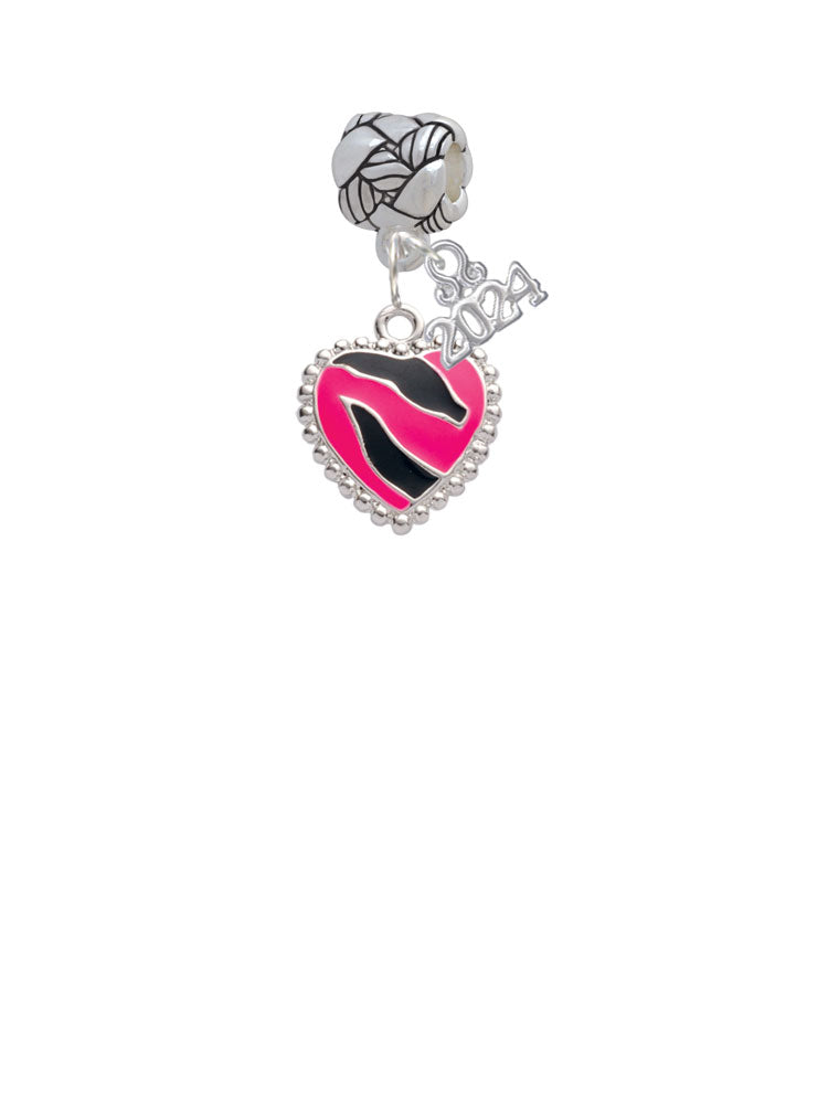 Delight Jewelry Silvertone Enamel Zebra Print Heart Woven Rope Charm Bead Dangle with Year 2024 Image 2