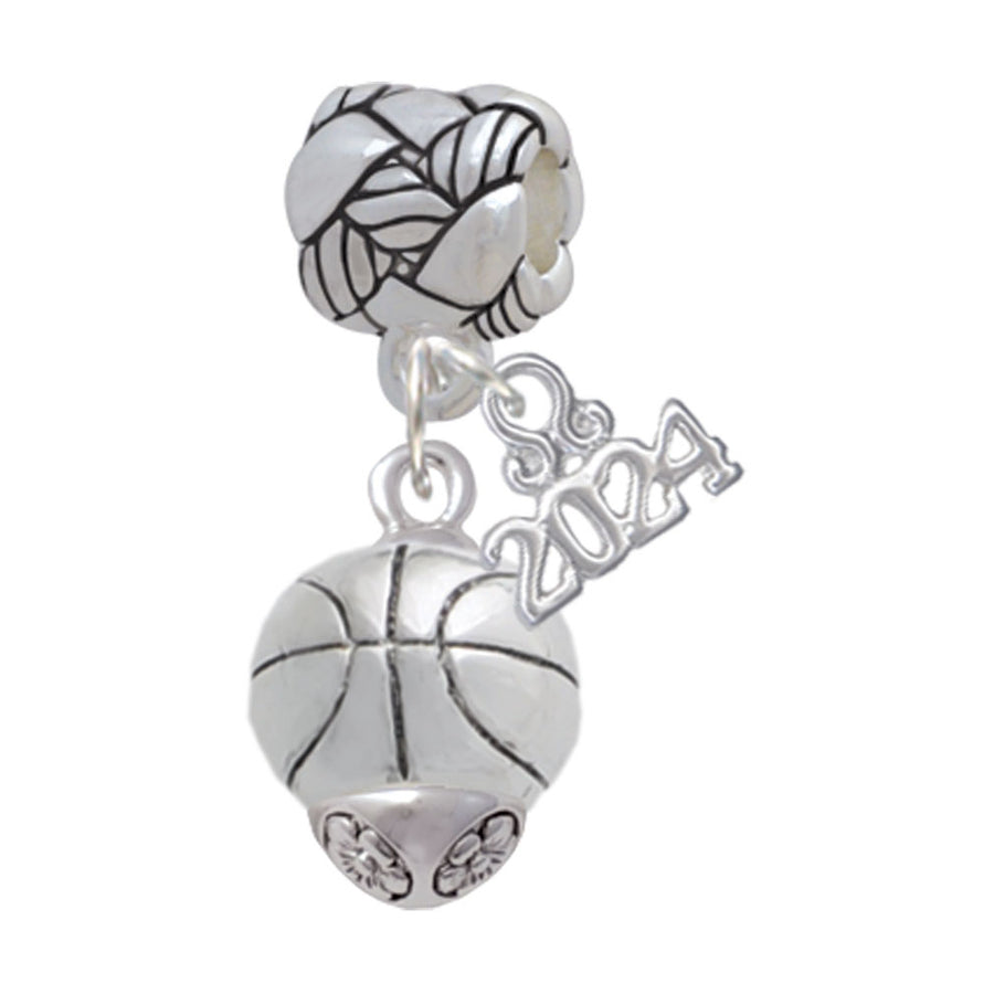 Delight Jewelry Silvertone Antiqued Basketball Spinner Woven Rope Charm Bead Dangle with Year 2024 Image 1