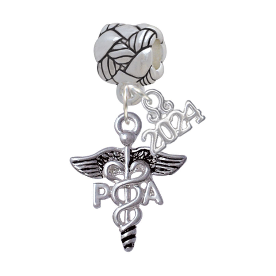 Delight Jewelry Silvertone Caduceus - PA Woven Rope Charm Bead Dangle with Year 2024 Image 1