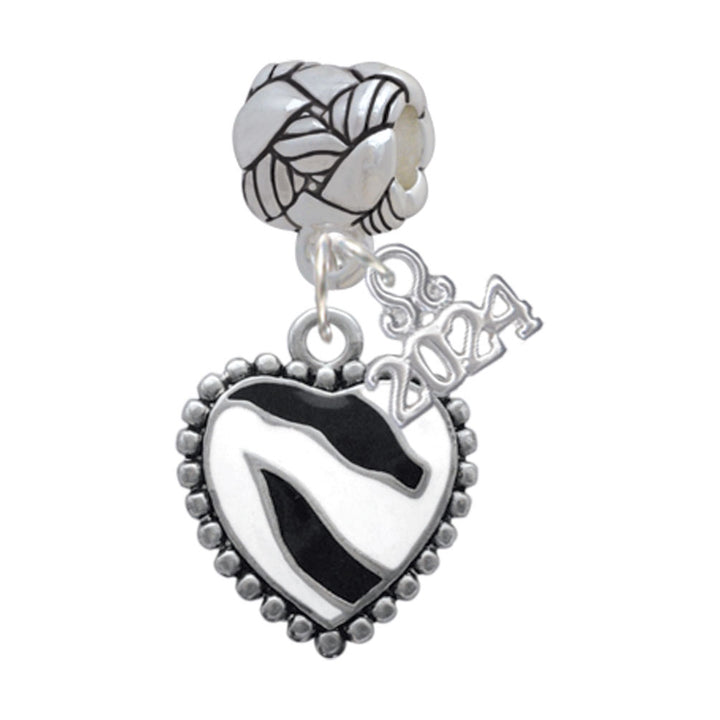 Delight Jewelry Silvertone Enamel Zebra Print Heart Woven Rope Charm Bead Dangle with Year 2024 Image 4