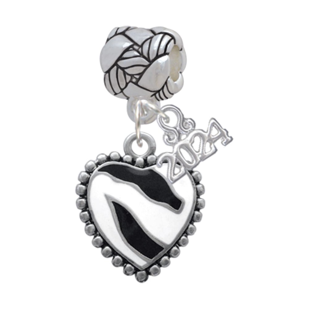 Delight Jewelry Silvertone Enamel Zebra Print Heart Woven Rope Charm Bead Dangle with Year 2024 Image 1