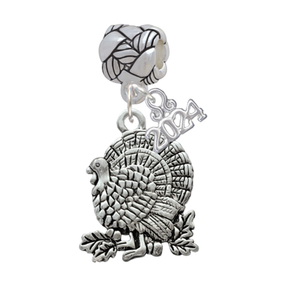 Delight Jewelry Silvertone Antiqued Turkey Woven Rope Charm Bead Dangle with Year 2024 Image 1