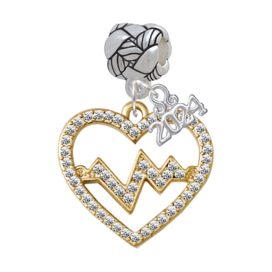 Delight Jewelry Goldtone Large Crystal Heart - Heartbeat Woven Rope Charm Bead Dangle with Year 2024 Image 1