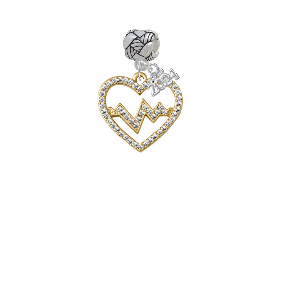 Delight Jewelry Goldtone Large Crystal Heart - Heartbeat Woven Rope Charm Bead Dangle with Year 2024 Image 2