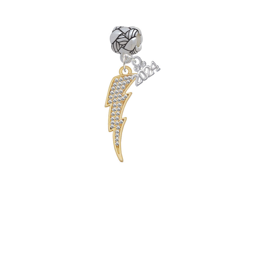 Delight Jewelry Goldtone Large Clear Crystal Lightning Bolt Woven Rope Charm Bead Dangle with Year 2024 Image 1