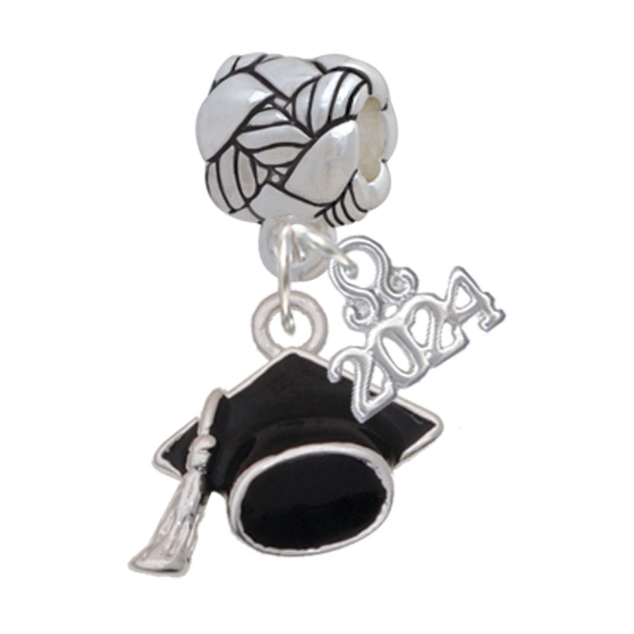 Delight Jewelry Silvertone 3-D Black Graduation Hat Woven Rope Charm Bead Dangle with Year 2024 Image 1