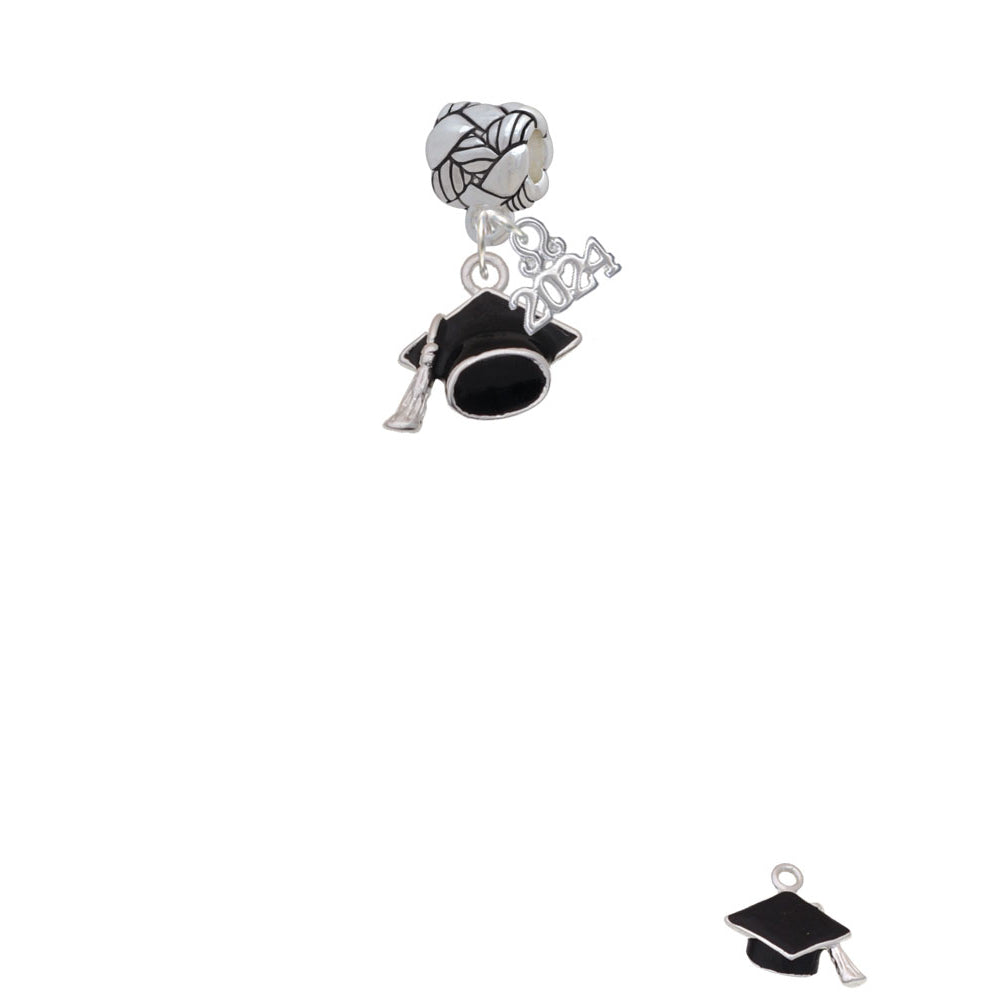 Delight Jewelry Silvertone 3-D Black Graduation Hat Woven Rope Charm Bead Dangle with Year 2024 Image 2