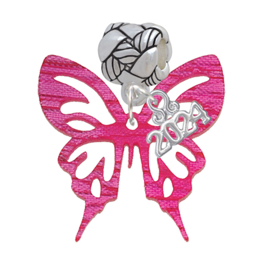 Delight Jewelry Acrylic Medium Cut Out Butterfly Magenta Woven Rope Charm Bead Dangle with Year 2024 Image 1