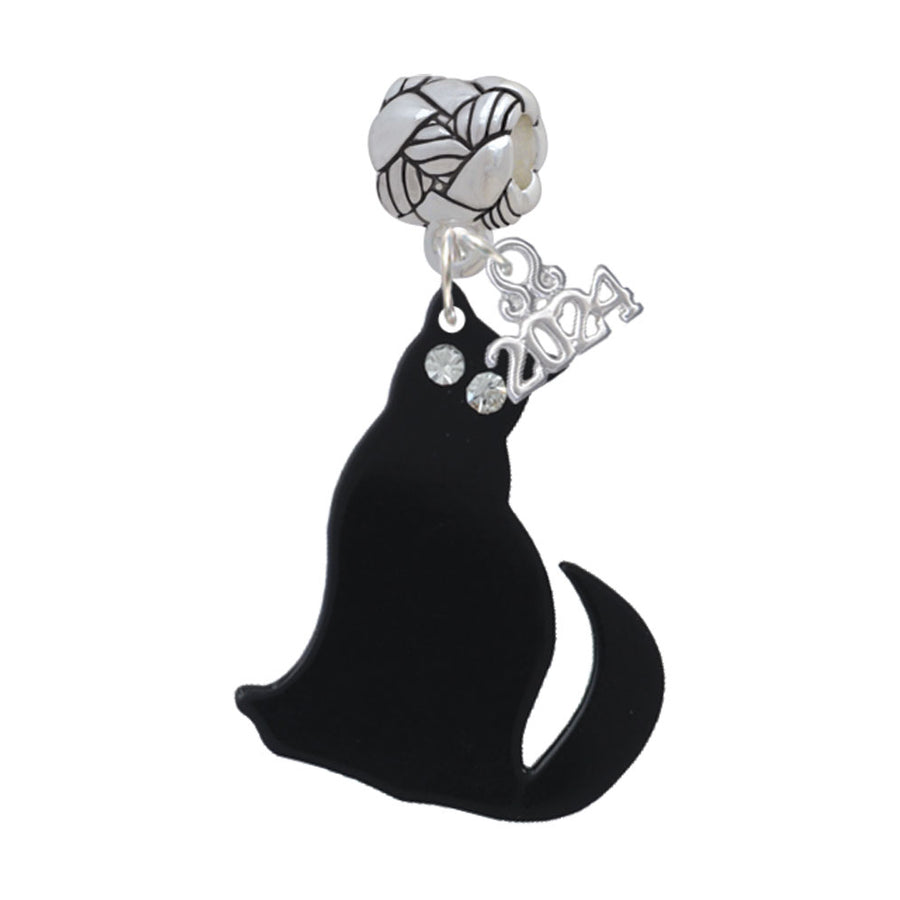 Delight Jewelry Acrylic Sitting Black Cat with Crystal Eyes Woven Rope Charm Bead Dangle with Year 2024 Image 1