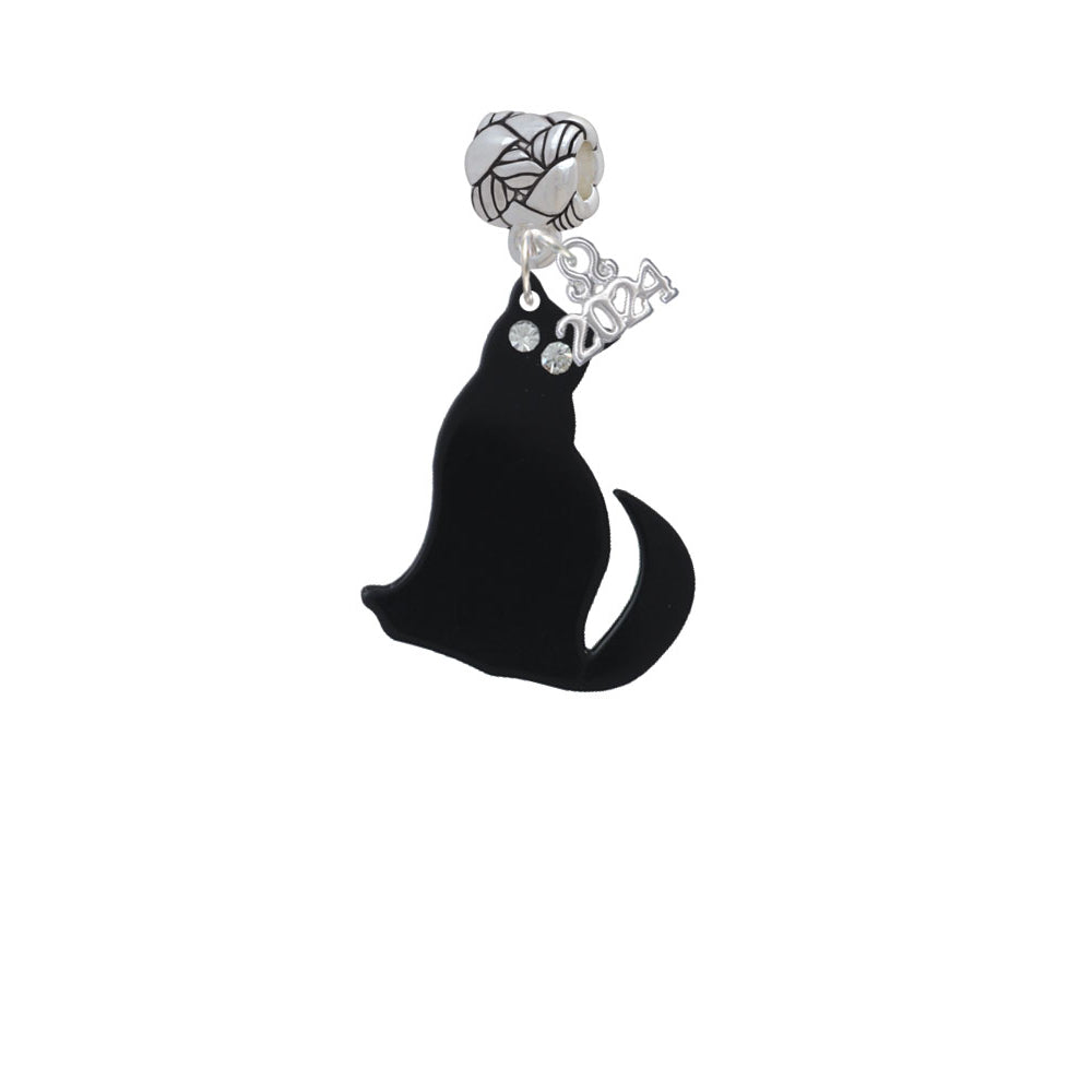 Delight Jewelry Acrylic Sitting Black Cat with Crystal Eyes Woven Rope Charm Bead Dangle with Year 2024 Image 2