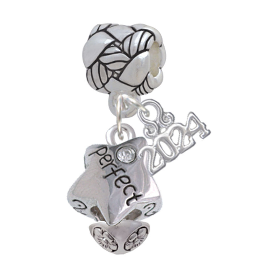 Delight Jewelry Silvertone Perfect Star with Crystal Woven Rope Charm Bead Dangle with Year 2024 Image 1