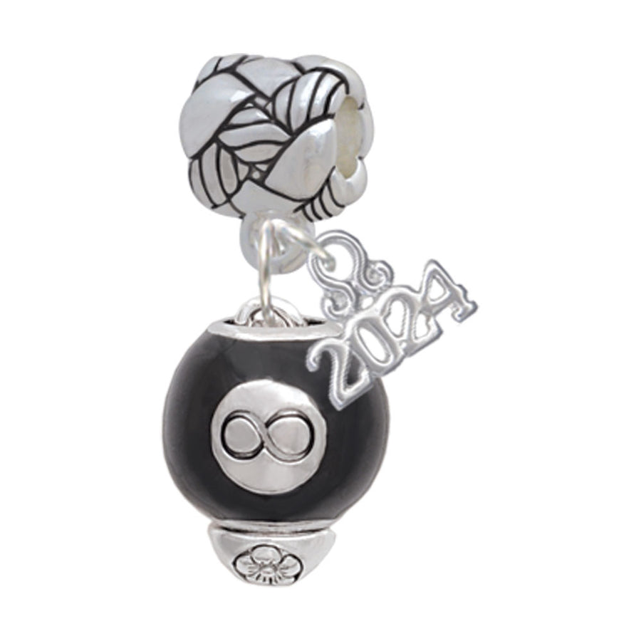 Delight Jewelry Silvertone Black 8 Ball Spinner Woven Rope Charm Bead Dangle with Year 2024 Image 1