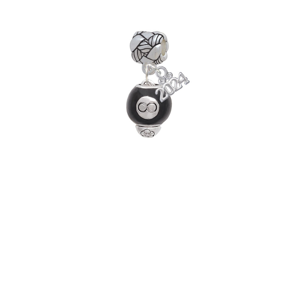 Delight Jewelry Silvertone Black 8 Ball Spinner Woven Rope Charm Bead Dangle with Year 2024 Image 2