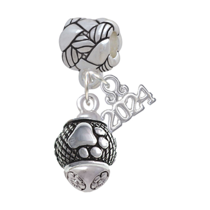 Delight Jewelry Silvertone Paw on Hatched Background Spinners Woven Rope Charm Bead Dangle with Year 2024 Image 1