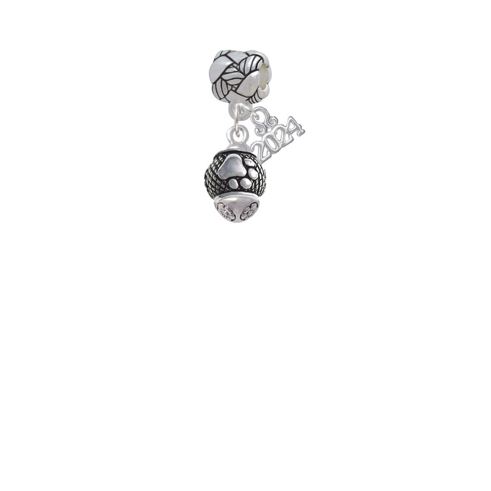 Delight Jewelry Silvertone Paw on Hatched Background Spinners Woven Rope Charm Bead Dangle with Year 2024 Image 2