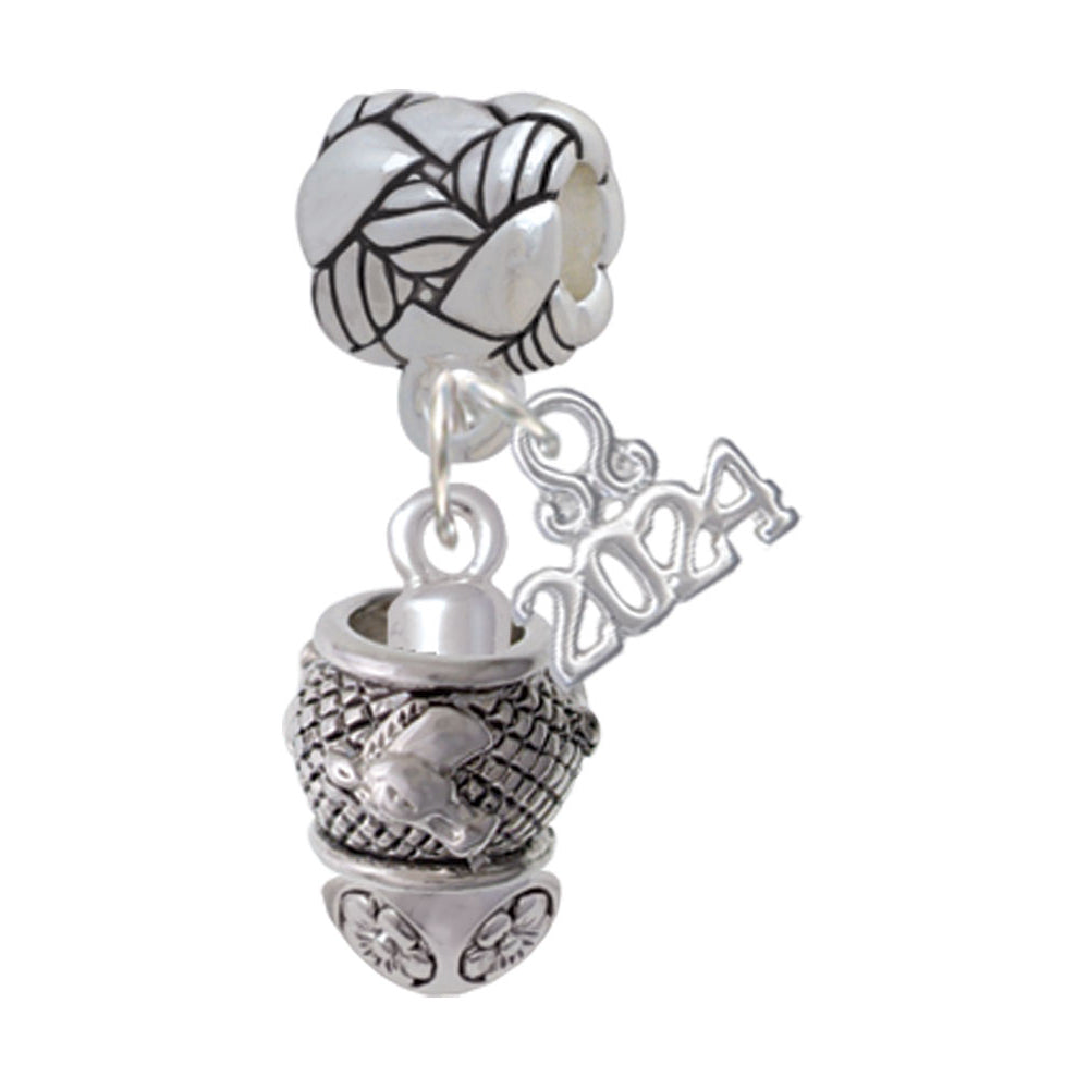 Delight Jewelry Silvertone Horse Head on Hatched Background Spinners Woven Rope Charm Bead Dangle with Year 2024 Image 1