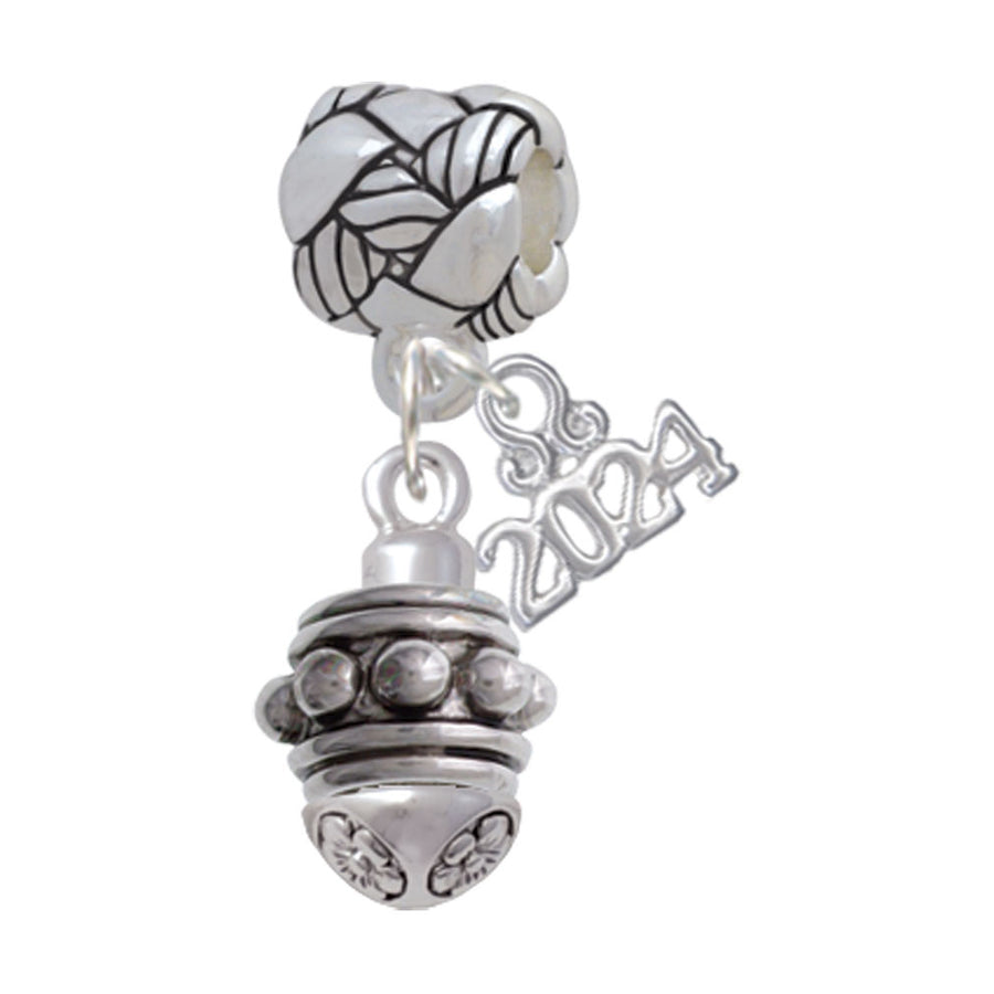 Delight Jewelry Silvertone Large Bullets Spacer Spinner Woven Rope Charm Bead Dangle with Year 2024 Image 1