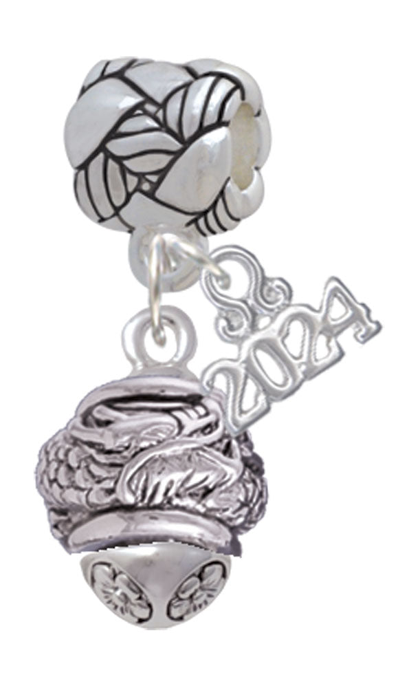 Delight Jewelry Silvertone Antiqued Dragon Spinner Woven Rope Charm Bead Dangle with Year 2024 Image 1