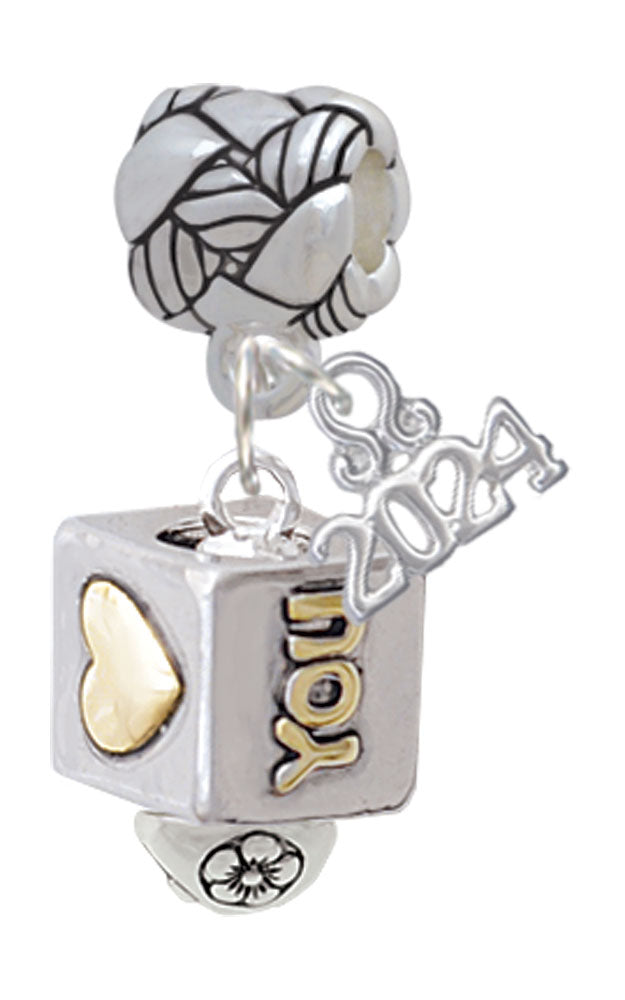 Delight Jewelry Two-tone Love You Square Spinner Woven Rope Charm Bead Dangle with Year 2024 Image 1