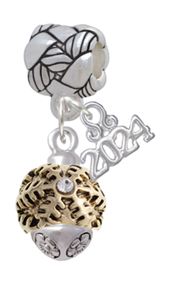 Delight Jewelry Goldtone Snowflake with Crystal Spinner Woven Rope Charm Bead Dangle with Year 2024 Image 1