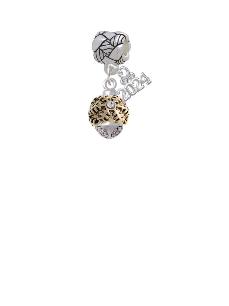 Delight Jewelry Goldtone Snowflake with Crystal Spinner Woven Rope Charm Bead Dangle with Year 2024 Image 2