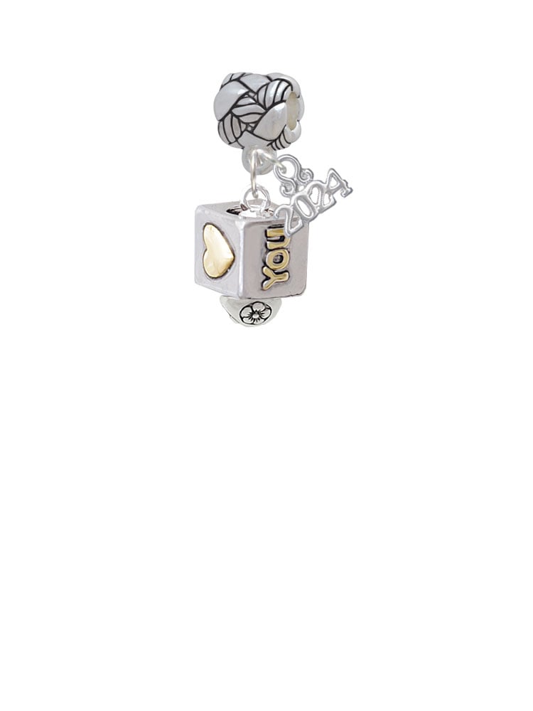 Delight Jewelry Two-tone Love You Square Spinner Woven Rope Charm Bead Dangle with Year 2024 Image 2