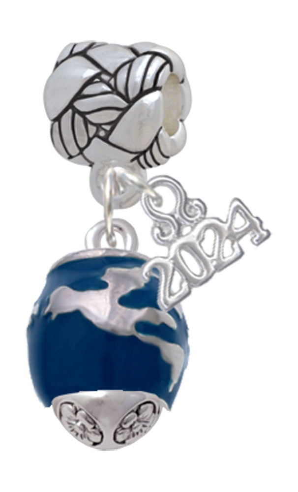 Delight Jewelry Silvertone Blue Enamel World Globe Spinner Woven Rope Charm Bead Dangle with Year 2024 Image 1