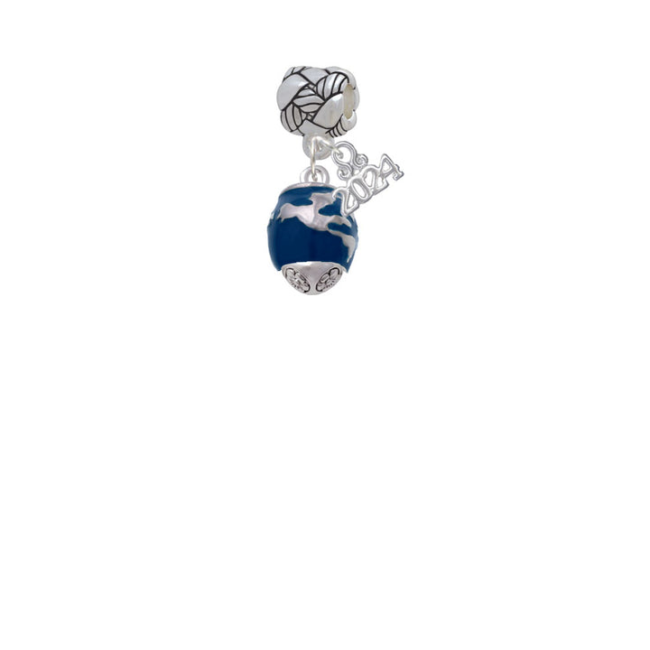Delight Jewelry Silvertone Blue Enamel World Globe Spinner Woven Rope Charm Bead Dangle with Year 2024 Image 2