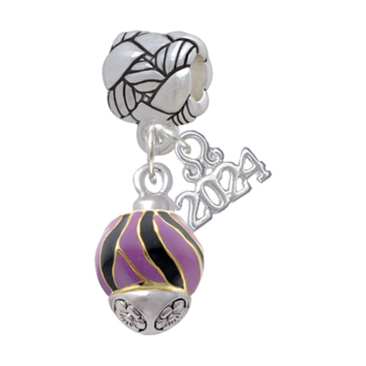 Delight Jewelry Goldtone Wide Black and Purple Animal Striped Print Spinner Woven Rope Charm Bead Dangle with Year 2024 Image 1